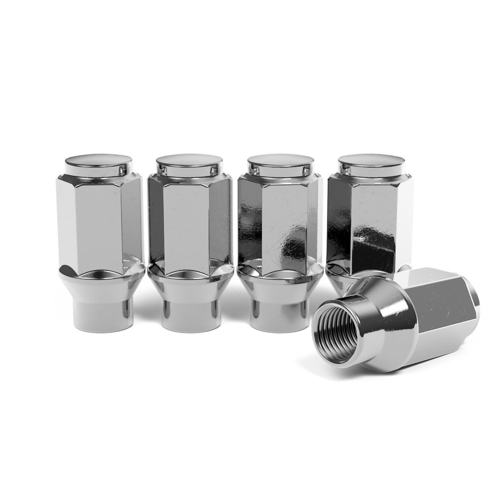24pcs Chrome Silver Bulge Lug Nuts - 1.8" Extended Thread (ET),