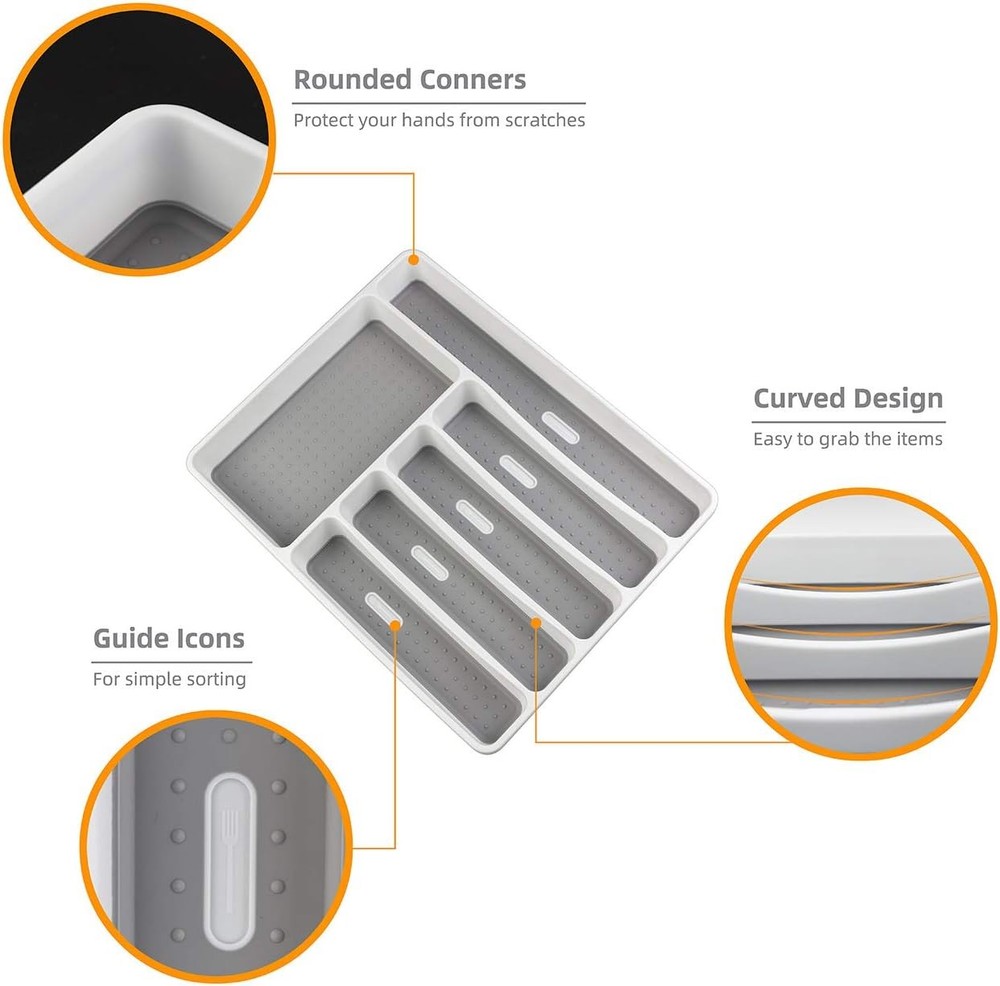 LeMuna Silverware Organizer Tray for Drawer, 6 6 Compartments, White