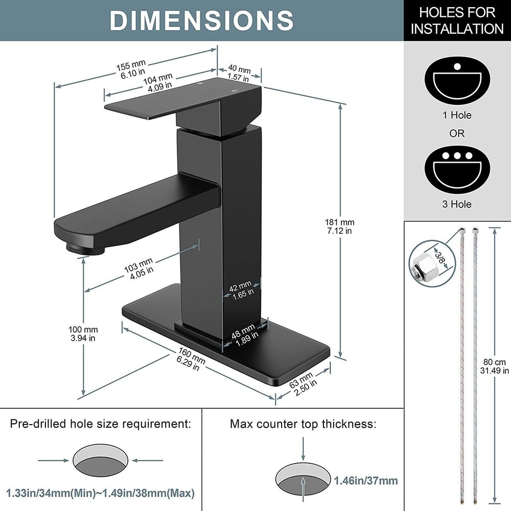 Bathroom Basin Faucet Waterfall Single Handle Vanity Sink Mixer Tap Deck Mounted