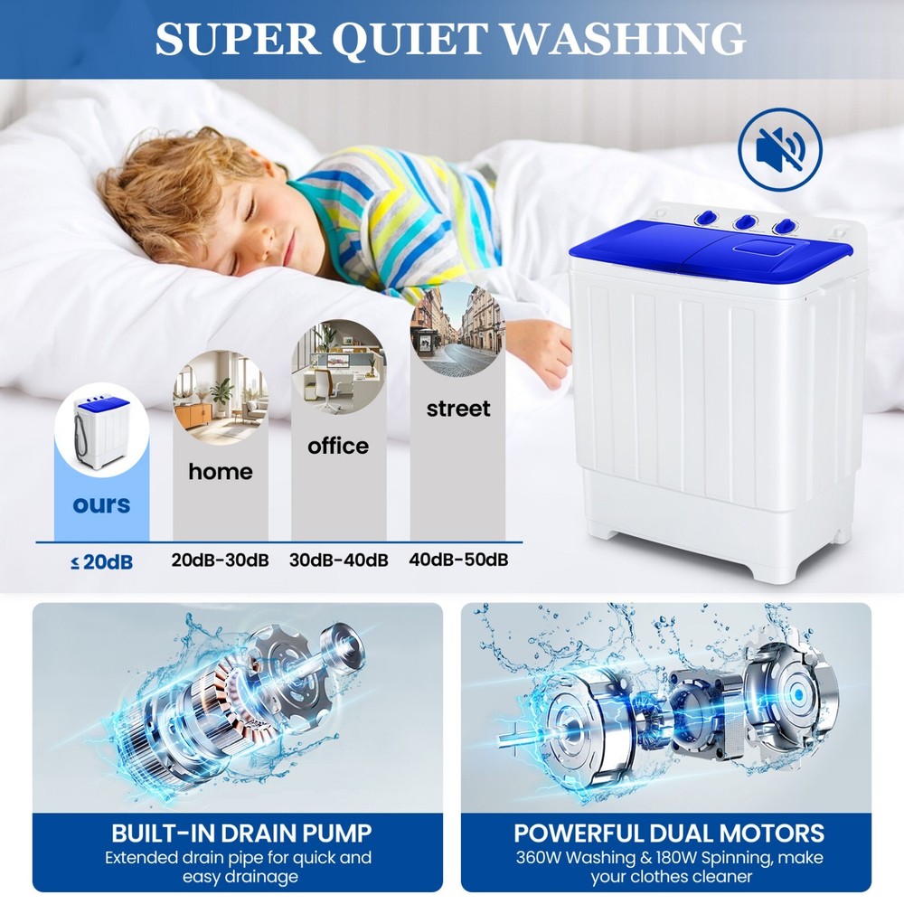30LBS Twin Tub Portable Washing Machine Mini Compact Laundry Washer Combo🔥