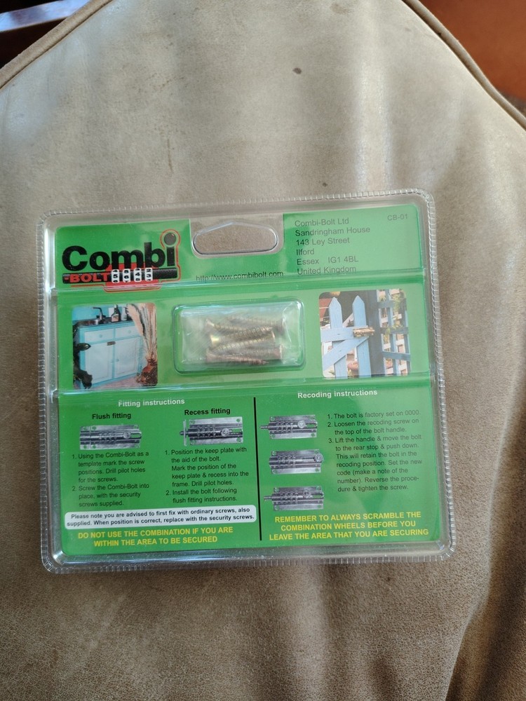 Combi Bolt CB-01 Combination Lock In Packaging With Screws