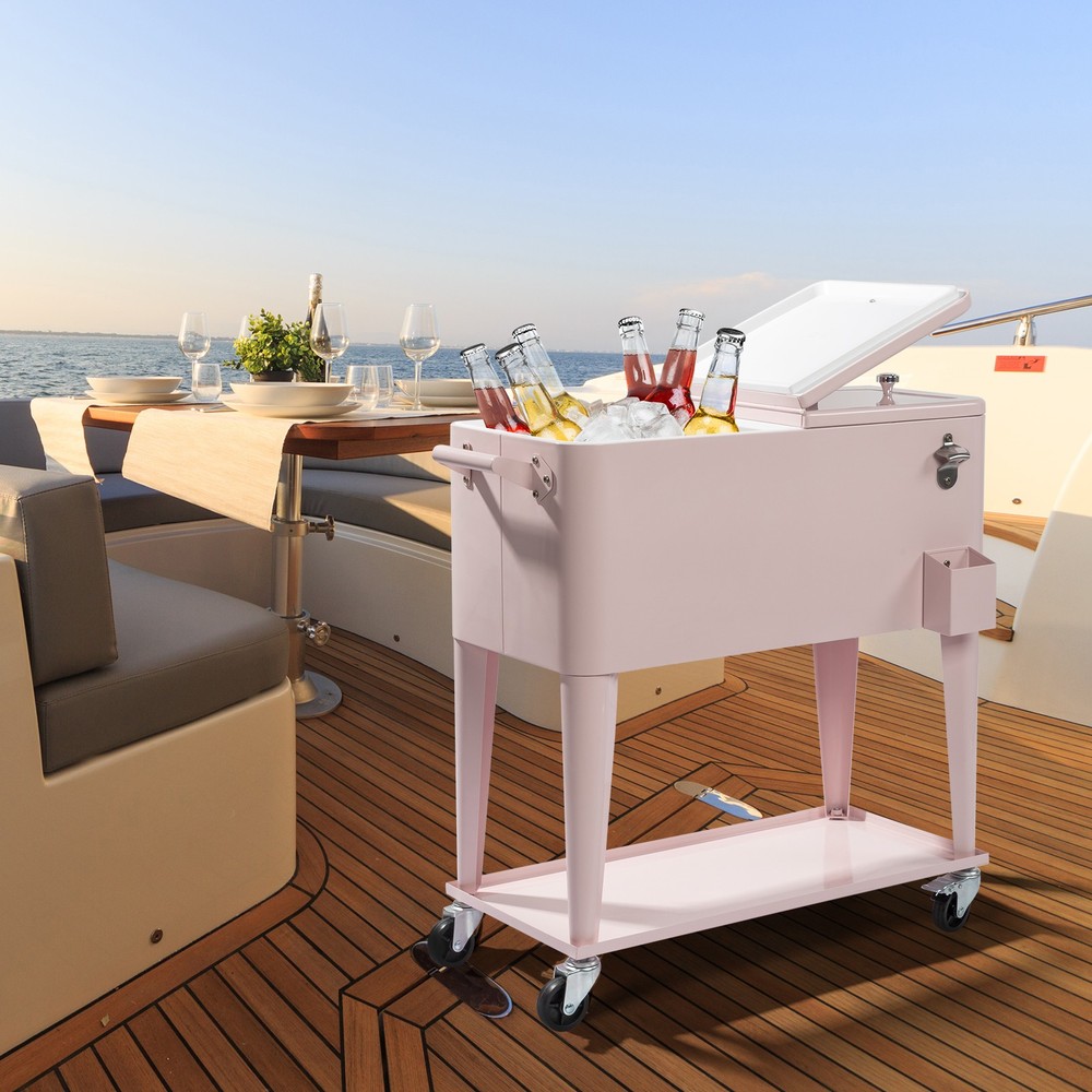 80QT Pink Outdoor Rolling Cooler