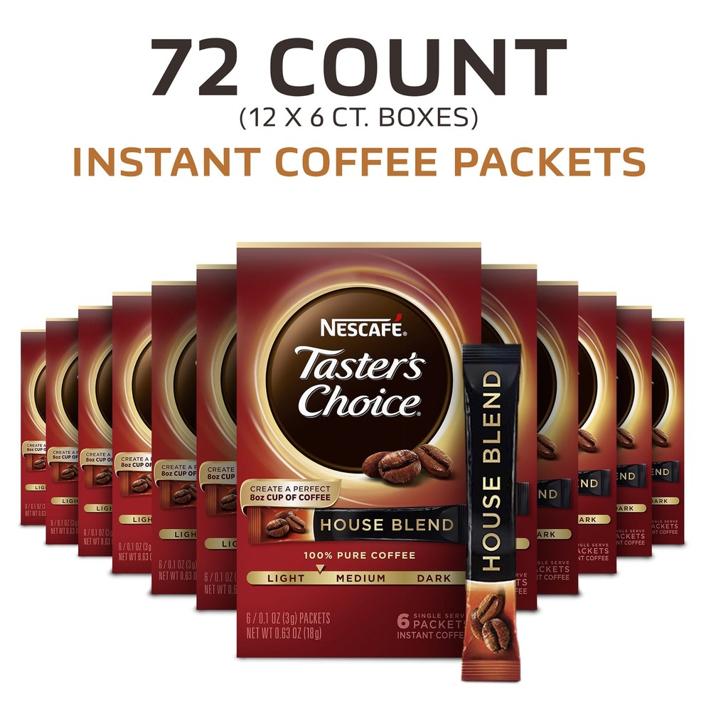 NESCAFE Taster's Choice, House Blend Light Medium Roast Instant Coffee, 12 boxes