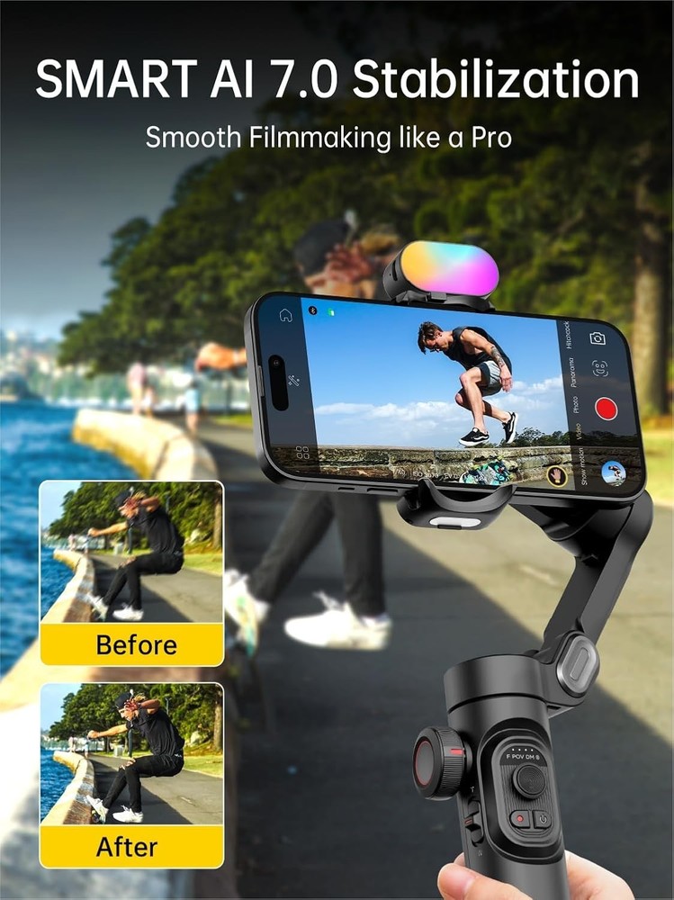 AOCHUAN Smart XE 3-Axis Phone Gimbal Stabilizer Foldable iPhone 16 15 Android