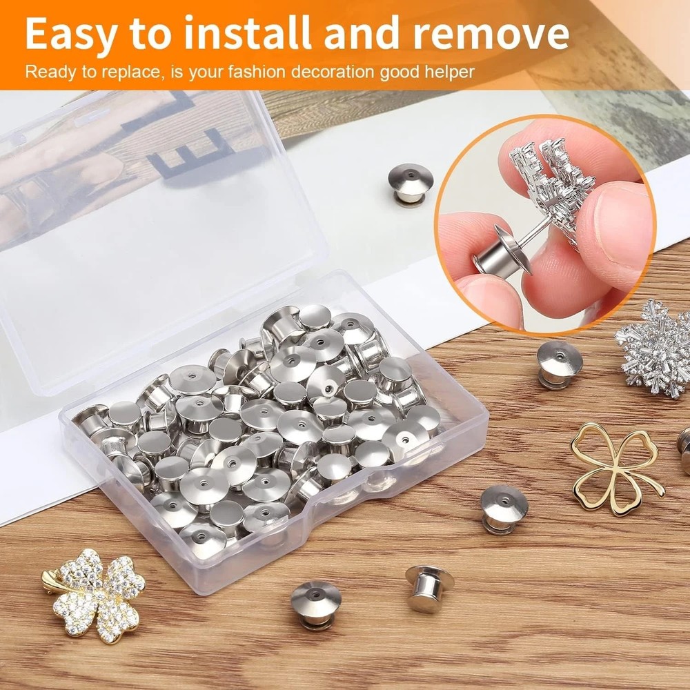 Ceryvop 30 PCS Locking Pin Backs Keepers Clasp, Metal Silver