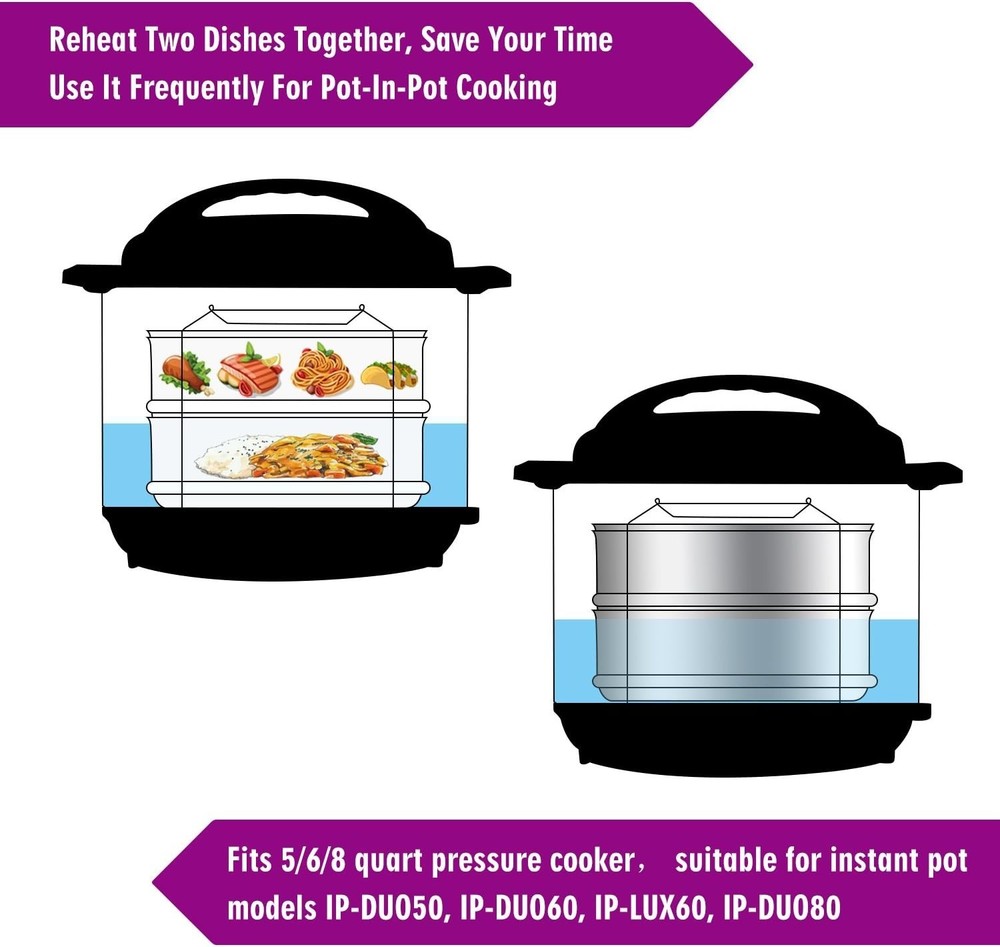 Stackable Steamer Insert Pans with Sling for Instant Pot Accessories 6/8 qt -...