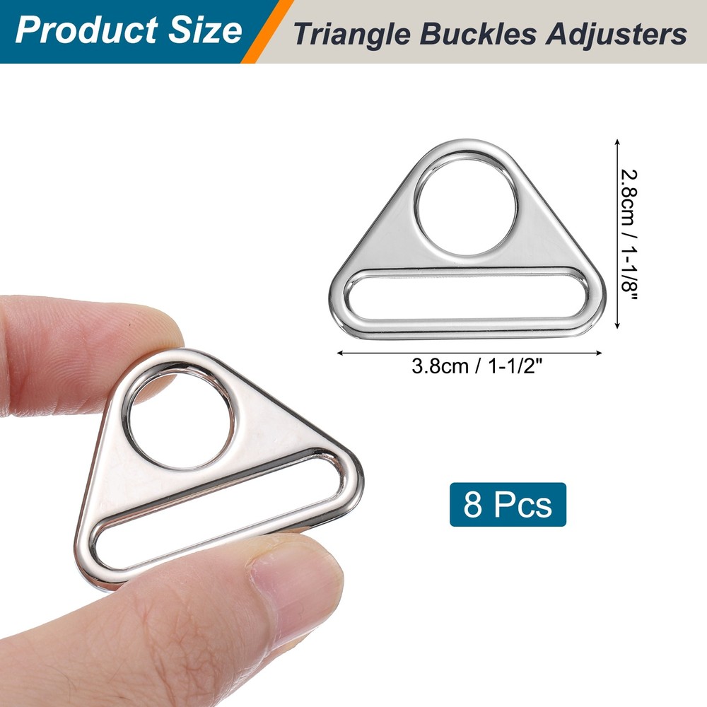 8Pcs 1 1/2 Inch Triangle Buckles Adjuster Triangle D Rings Strap Silver