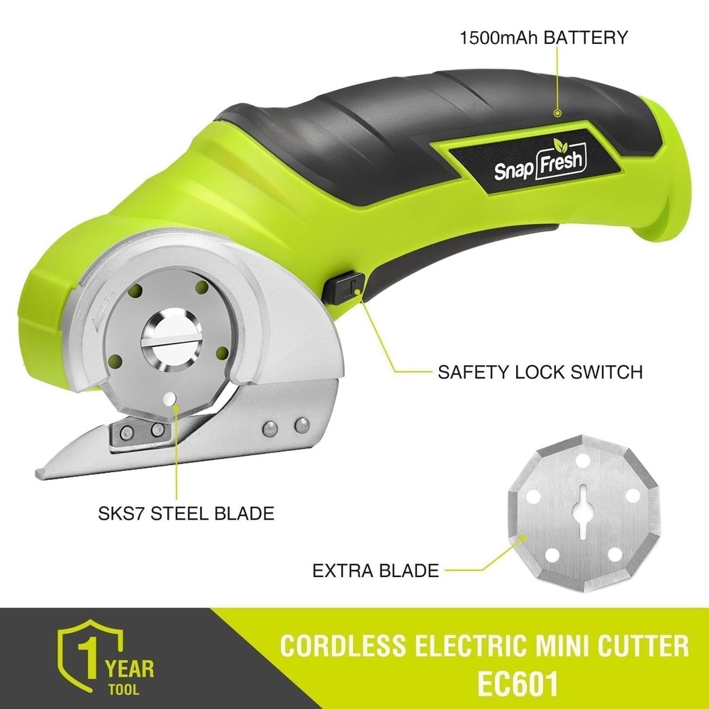 SnapFresh Cordless Electric Scissors, 4V Mini Box Cutter, Green