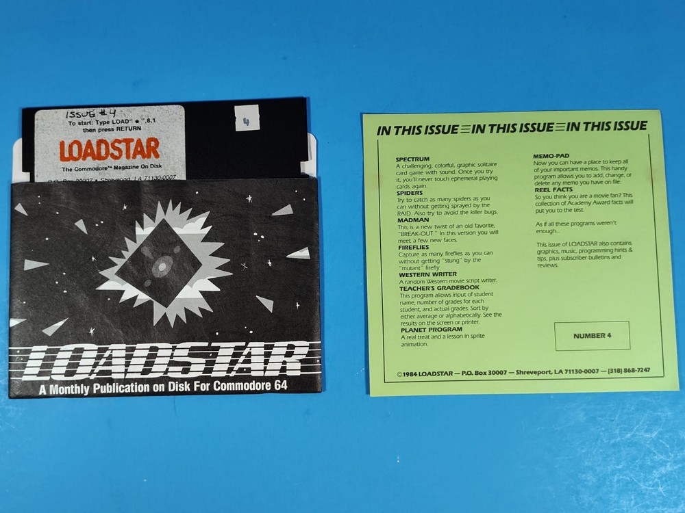 LOADSTAR Issue #4 Disk 1984 for Commodore 64 C64 HTF Rare Tested