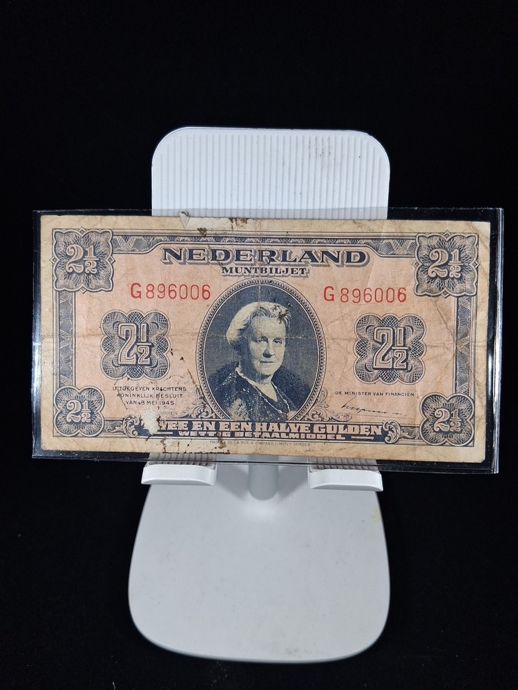 1945 NETHERLAND 2 1/2 GULDEN BANKNOTE