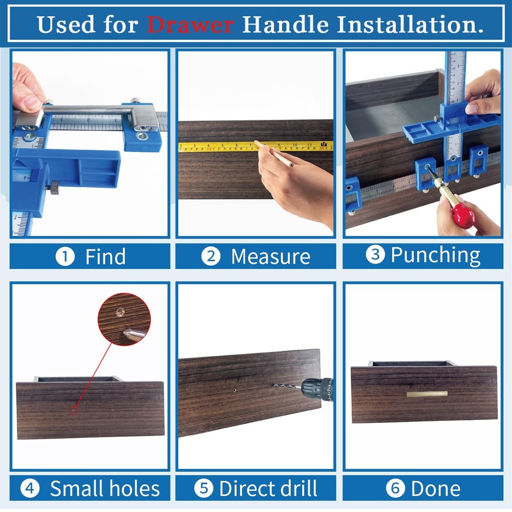 Cabinet Hardware Jig with Automatic Hole Punch and Drill Bits for Wood Projects