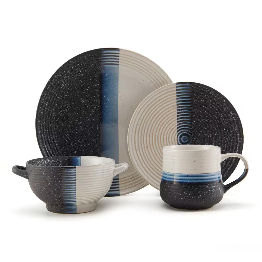 16 Piece Jaxon Multicolored Stoneware Dinnerware Set, Service for 4