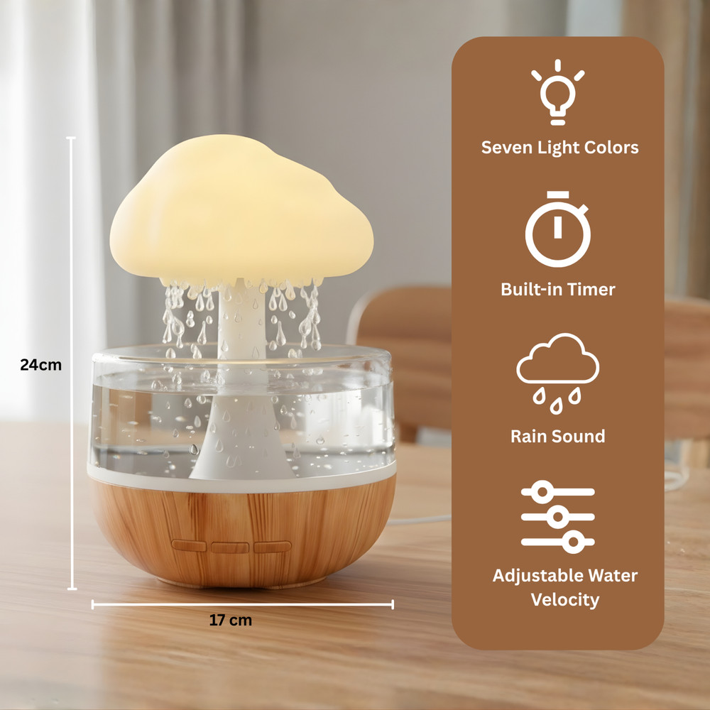 Rain Cloud Essential Oil Diffuser Humidifier 7 Color LED Light