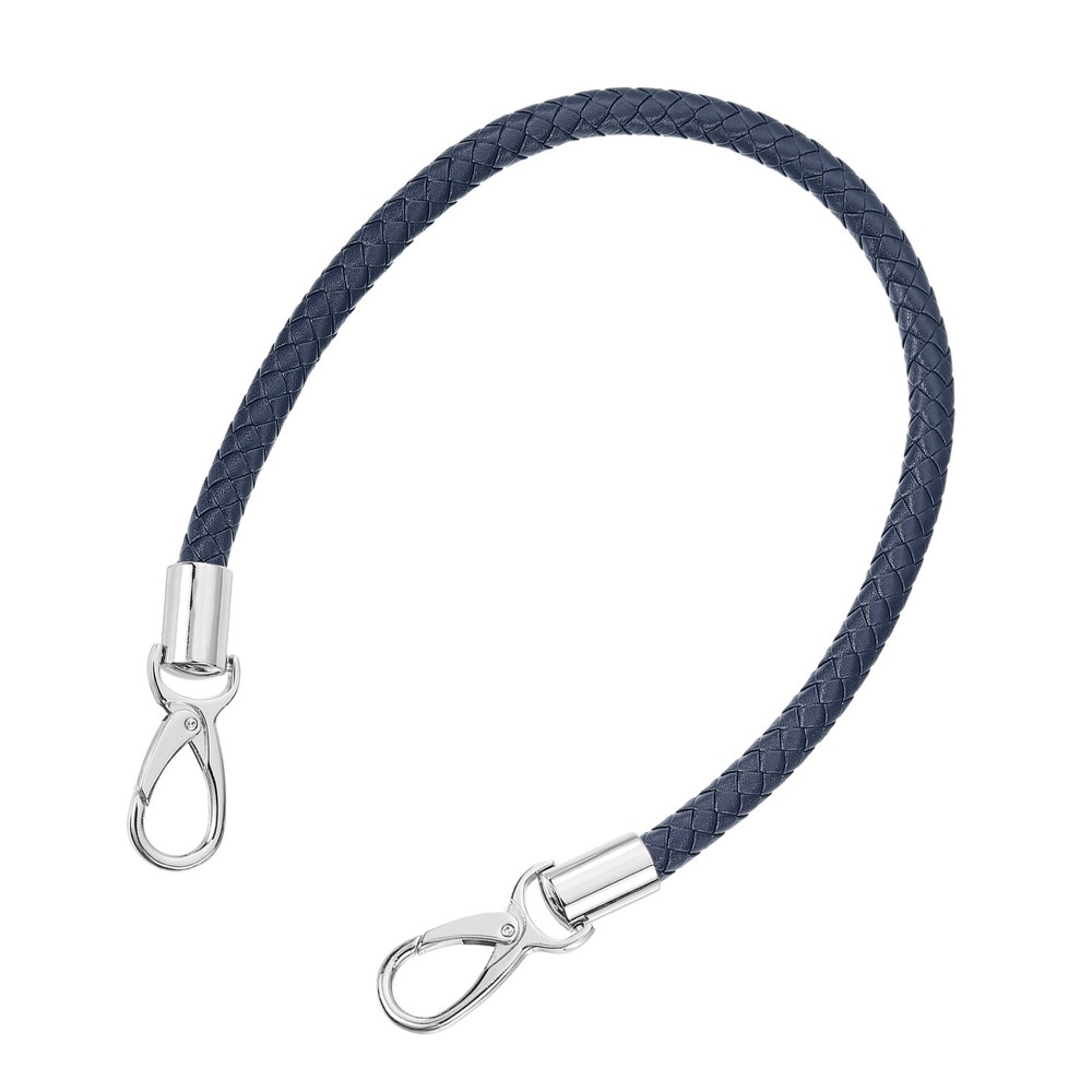 50cm Short Leather PU Braided Purse Replacement Handle - Dark Blue, Silver