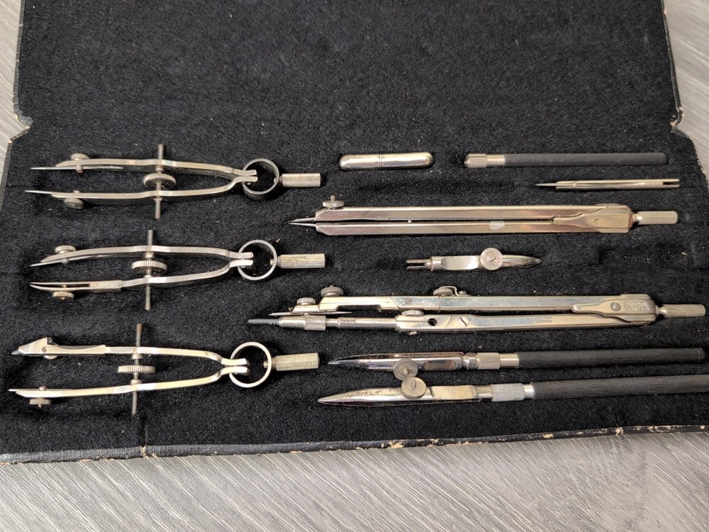 Vintage Drafting Tools Set With Case