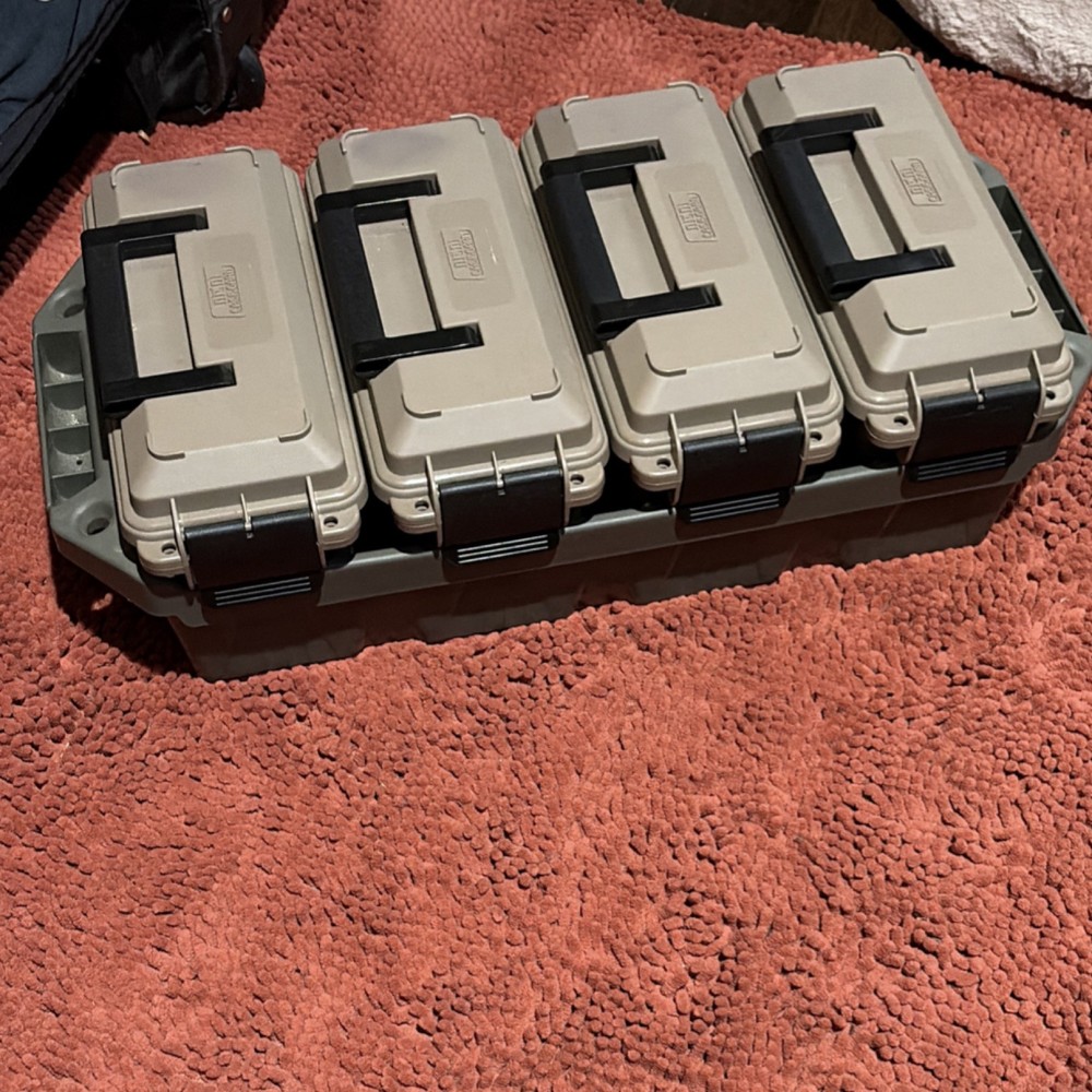 MTM Stackable Plastic Ammunition Can 4-Pack, Rectangle, Beige/Gray