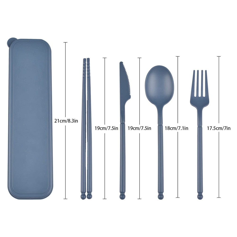 Camping Utensil Set, Reusable Utensils Set with Case, Plastic 6, Dark Blue