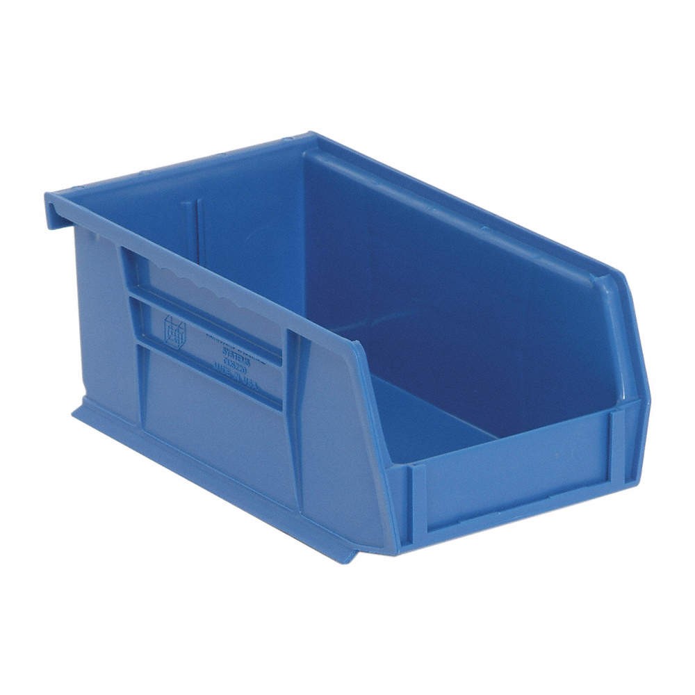 QUANTUM STORAGE SYSTEMS QUS220BL Hang and Stack Bin,Blue,PP,3 in PK 10