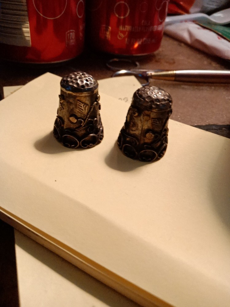 2 Vintage Sterling Silver 925 Thimble Mexico Leaf Ivy