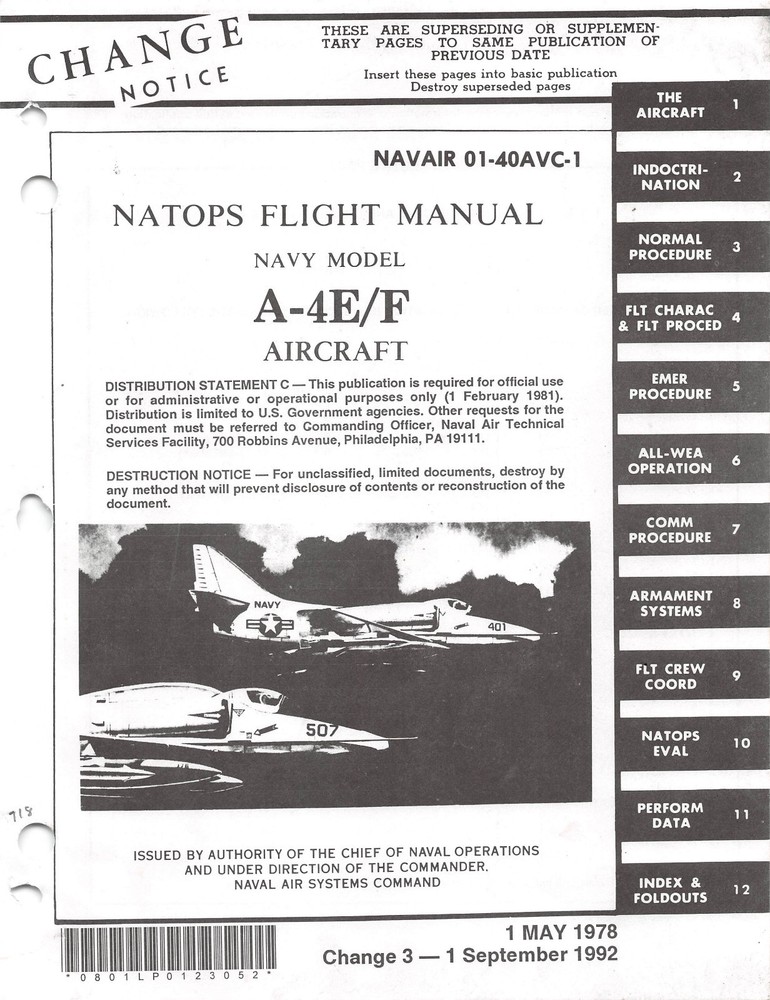 1992 A-4E/F Skyhawk  Flight Manual Pilot's Handbook - CD Version