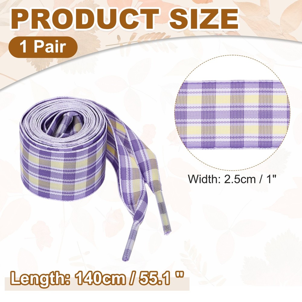 1 Pair 55.1 Inch Gingham Shoelaces Purple Patterned for Sneakers Boots