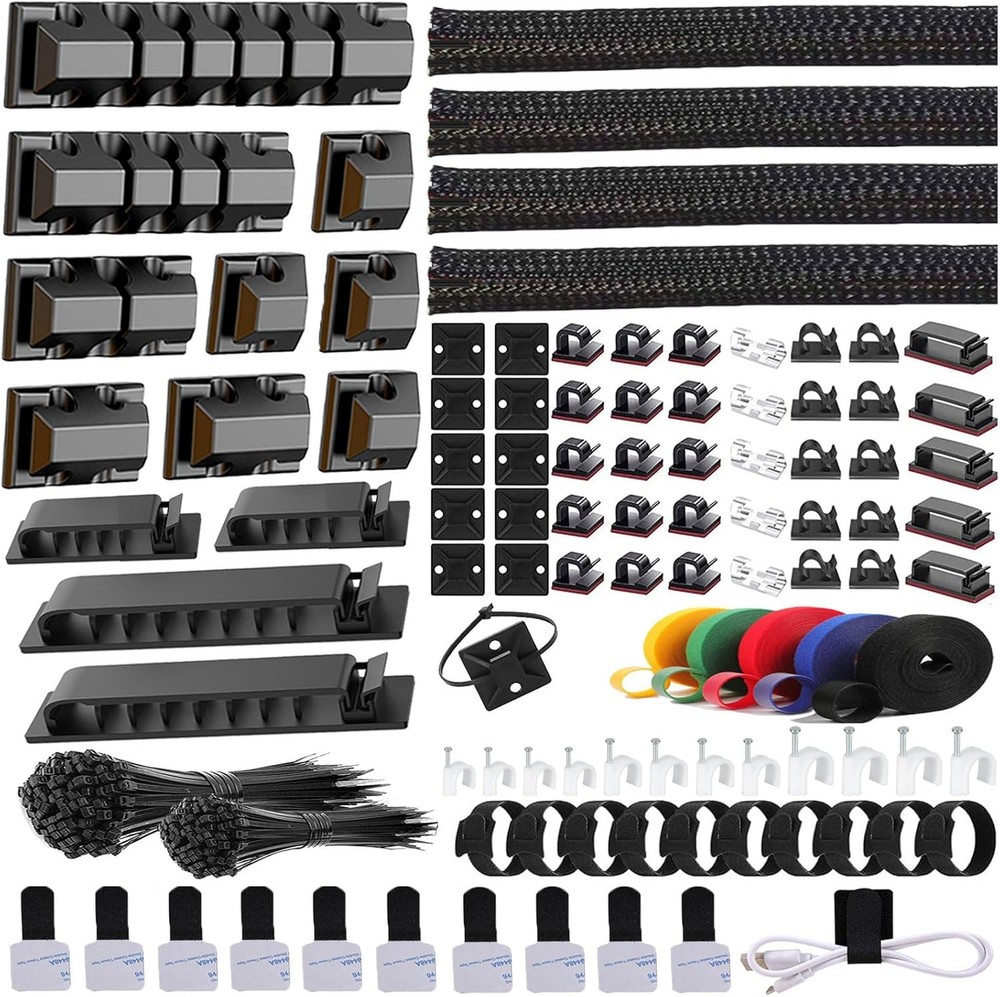 Cable Manament Kit 4 Cable Cable Sleeves, 65 Cable Clips with