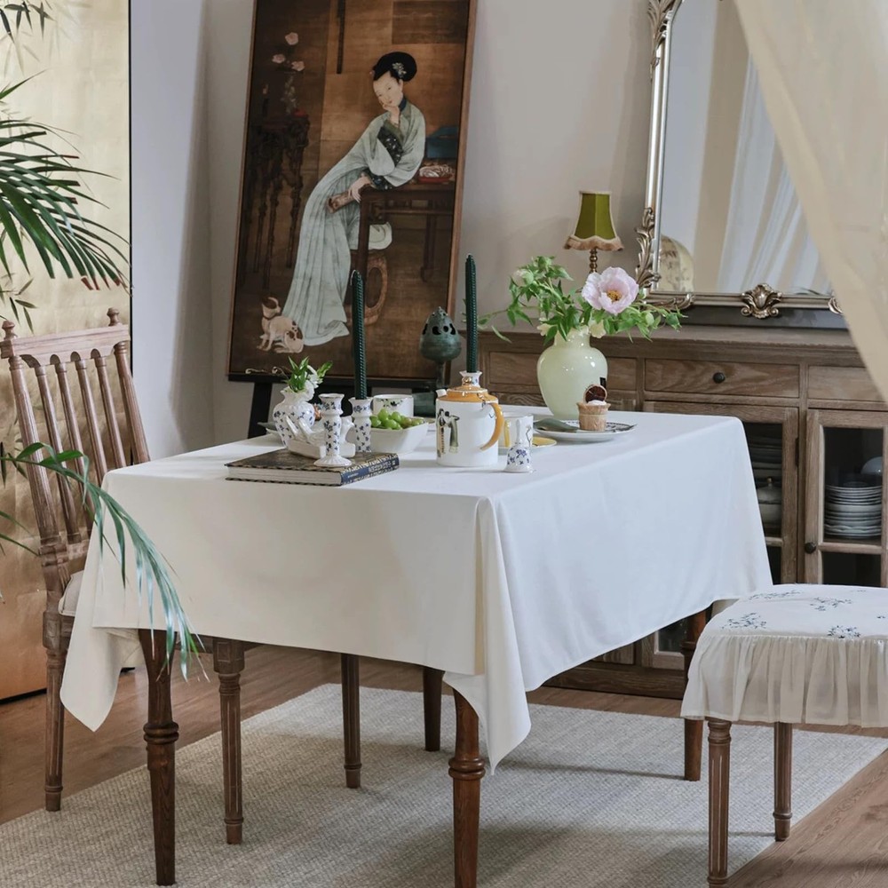 2PCS White Table Cloth for Rectangle Table - 60 x 102 Inch Tablecloths Rectan...