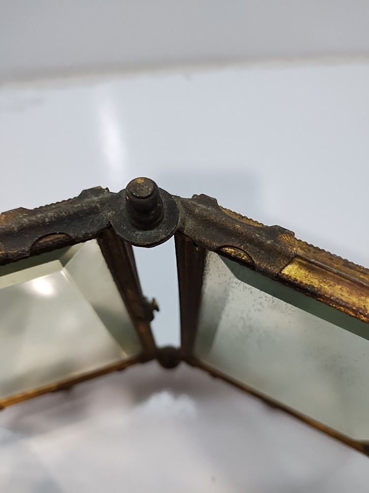 vitage brass triptych folding mirror