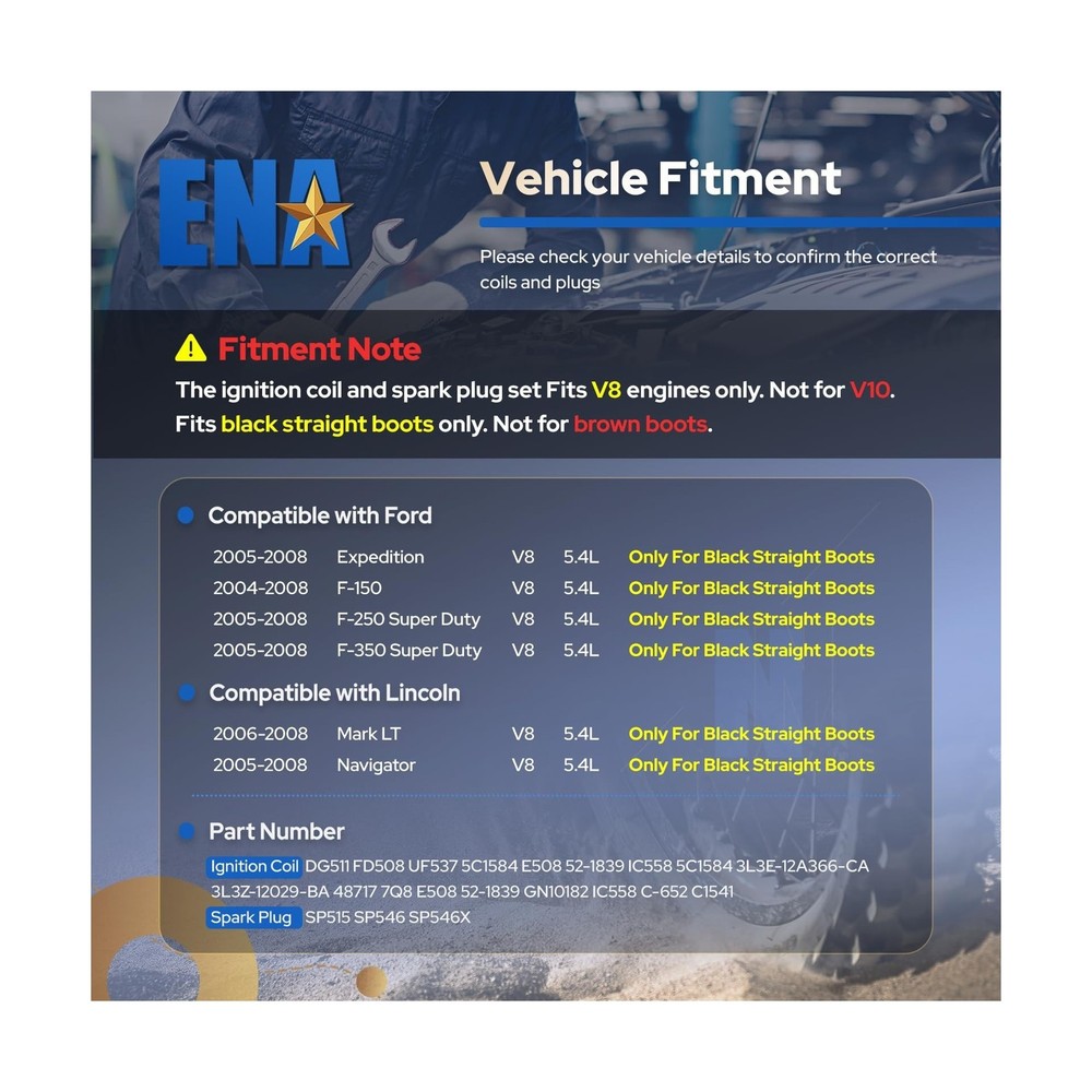 ENA 8 Ignition Coil Pack and Iridium Spark Plug Set 2005-2008 Compatible with...
