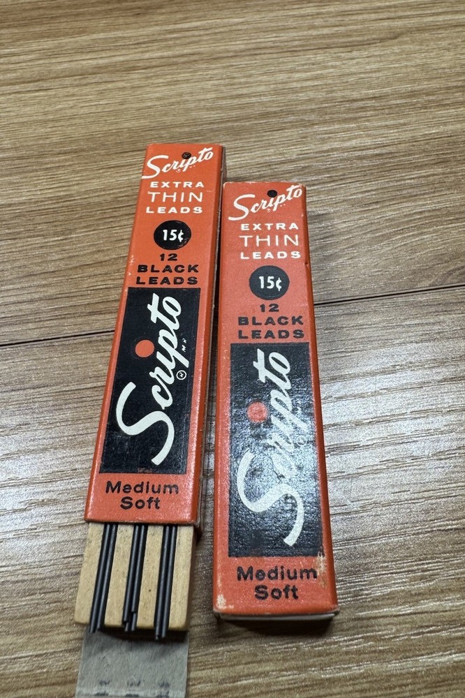 2 VTG Scripto Mechanical Pencil Extra Thin Lead F840HB Black Leads Medium Soft