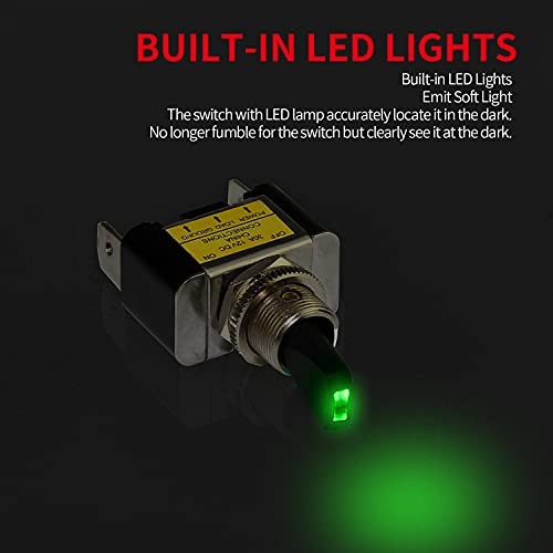 Illuminated Toggle Switch 12V LED, Green LED Lighted Toggle 2pcs Green LED