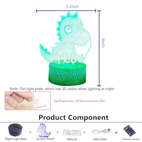 Dinosaur 3D LED Night Light - Remote & Touch Control, Multi-Color Dinosaur 02