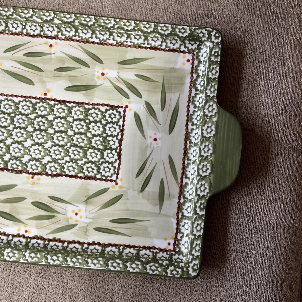 Temp-tations Old World Green Handled Serving Tray Platter Rectangle 16X9.75 EUC