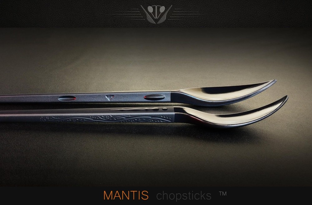 Spoon-forming bidirectional chopsticks with soft carrying pouch (reusable, on...