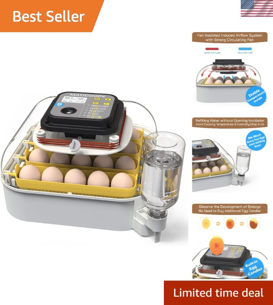 20-Egg Incubator with Humidity Display & Automatic Turner for Effortless Hatc...
