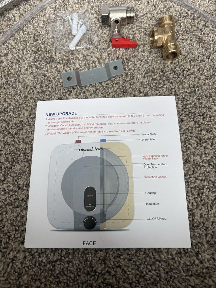 2.5 Gal Under Sink Water Heater 1500W 120V Mini RV Kitchen w/ Hoses