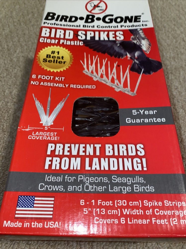 Bird-B-Gone Bird Spikes Clear Plastic 6- 1’ Spike Strips, 5” Width