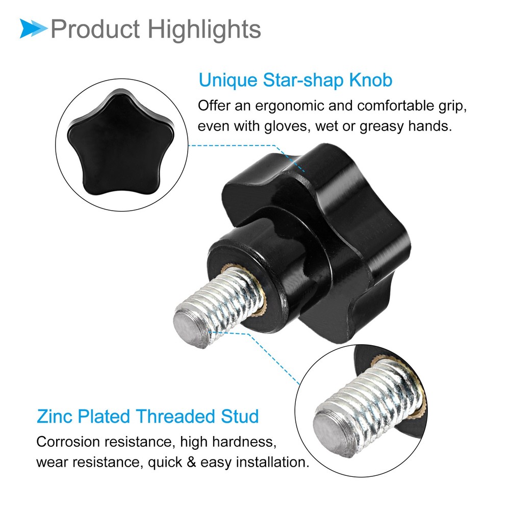 Star Clamping Knobs, M10 x 20mm Thread 48mm Head, Thumb Screw Grip, 2-Pieces