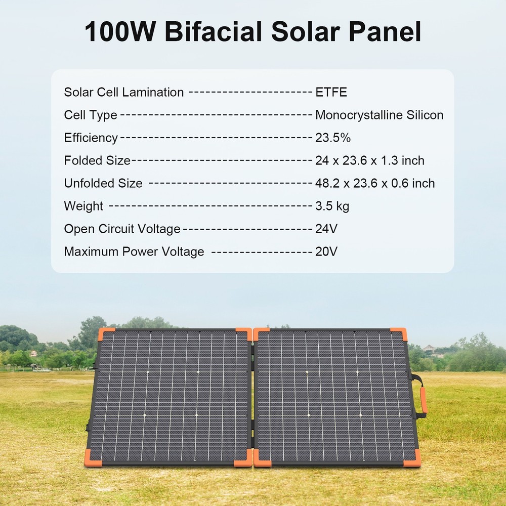 MHPOWOS Bifacial Foldable Solar Panel 200W 100W Portable for Powerstation