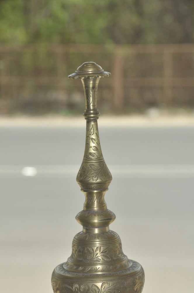 Vintage Brass Inlay Engraved Solid Handcrafted Rose Water Bottle