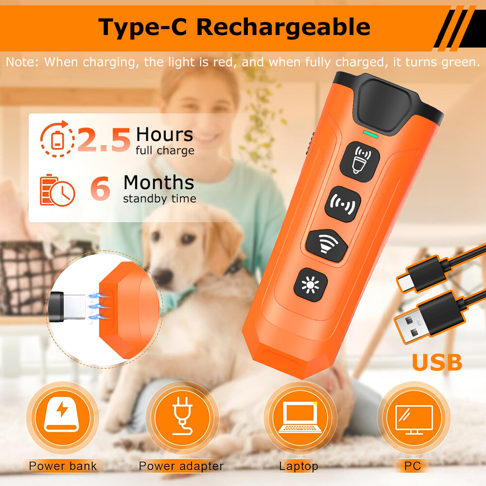 Dog Anti-Barking Deterrent Device Repeller Ultrasonic Bark Train w/ Flashlight