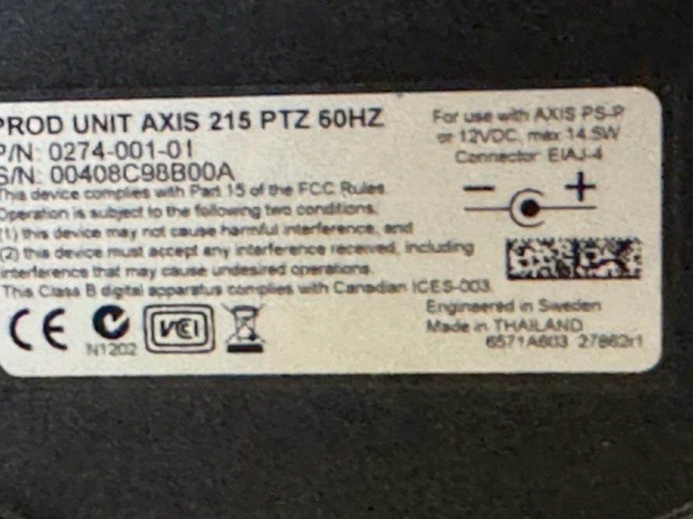 AXIS 215 PTZ Network Camera No Power Supply
