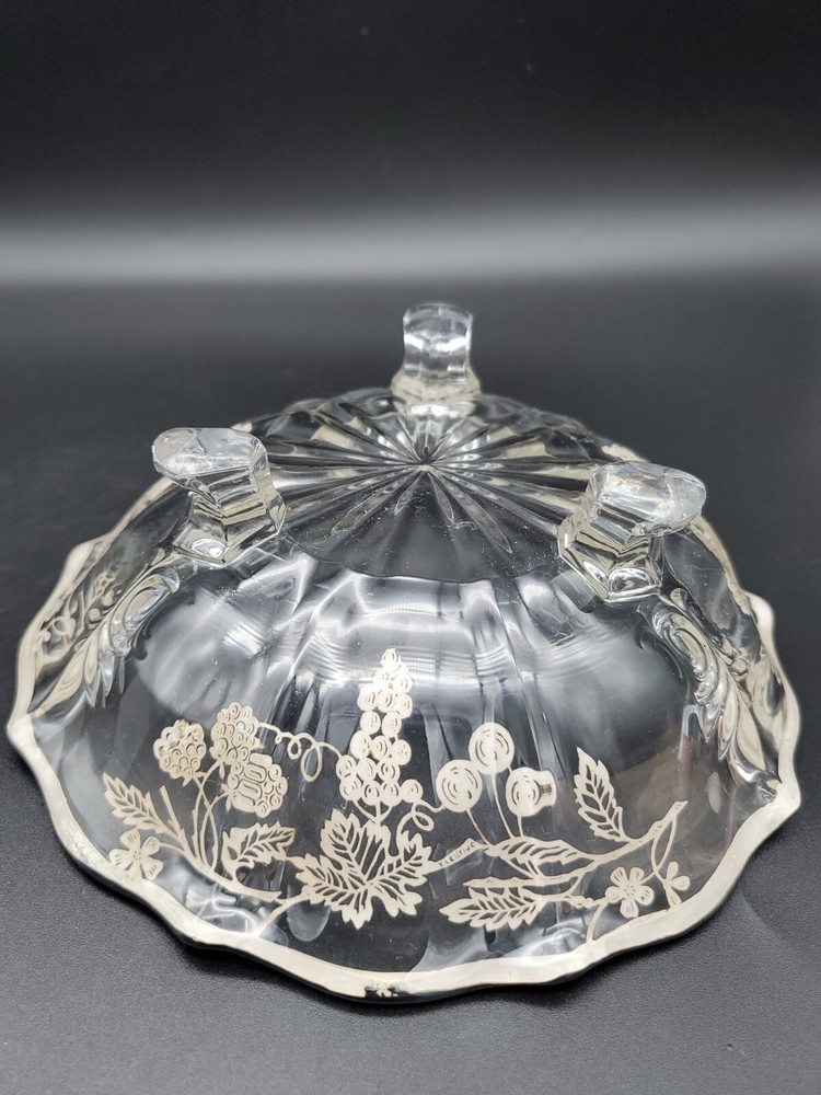 Sterling Silver Overlay Bowl 3 Footed Vintage