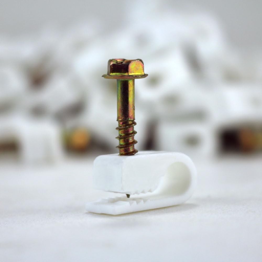 Flexible Single Cable Screw Clips - 100 Pack - White