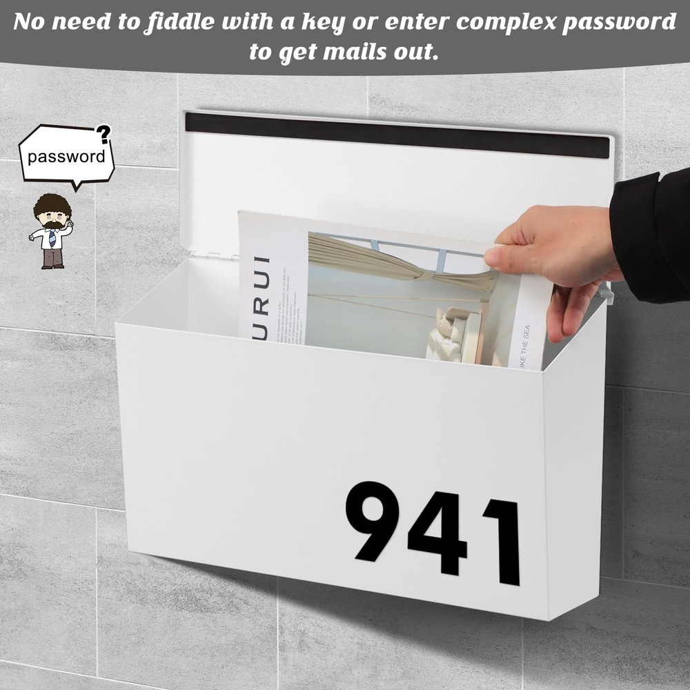KYODOLED Wall-Mount Mailbox, Large Capacity Mail Box, Galvanized Steel White