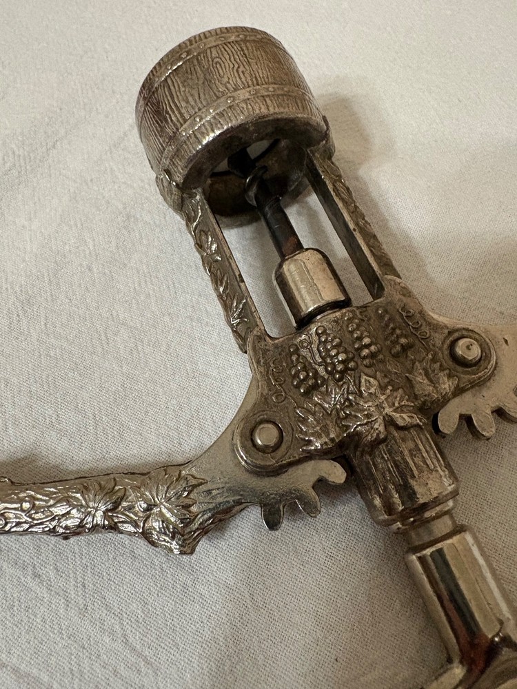 Corkscrew - Heavy Silver-Tone Corkscrew with Grape Clusters and Grapevine Design