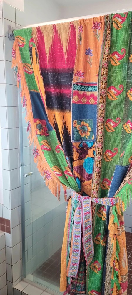 Indian Kantha Patchwork Curtain Drape Window Decor Multi Cotton Kantha Curtains