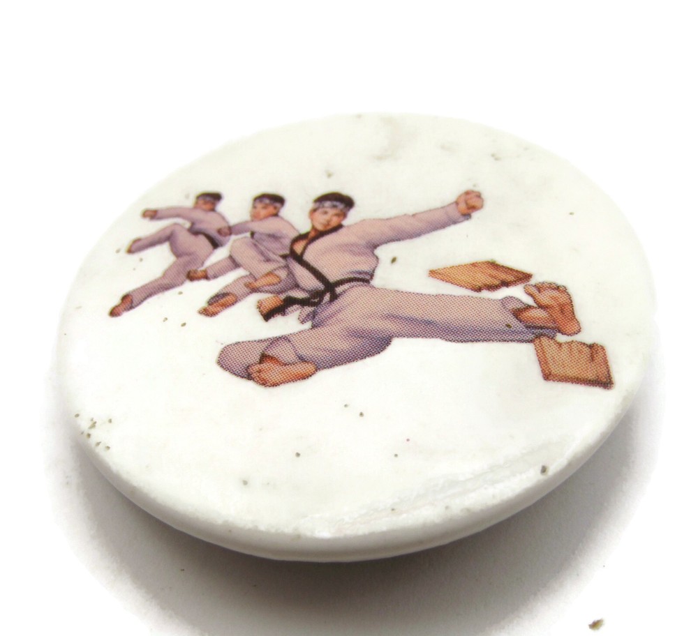Karate Kid Kicking Breaking Board Pin Button