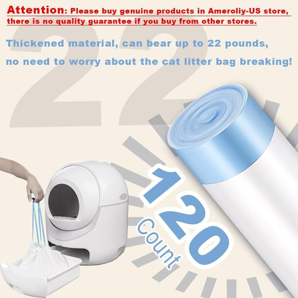 120 Pack Cat Litter Bags with Drawstring, Self Cleaning 120 Count