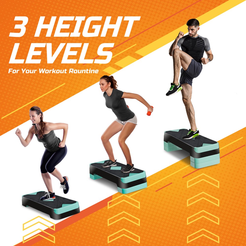 27" Aerobic Exercise Step Workout Step w/ 4”- 8” Adjustable Risers 4 Colors